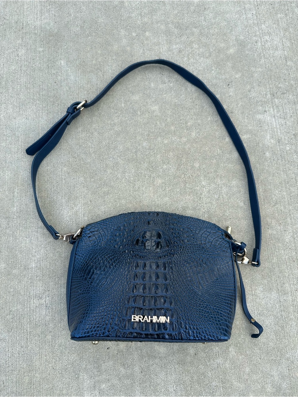 Brahmin Dark Navy Croc-Embossed Leather Crossbody